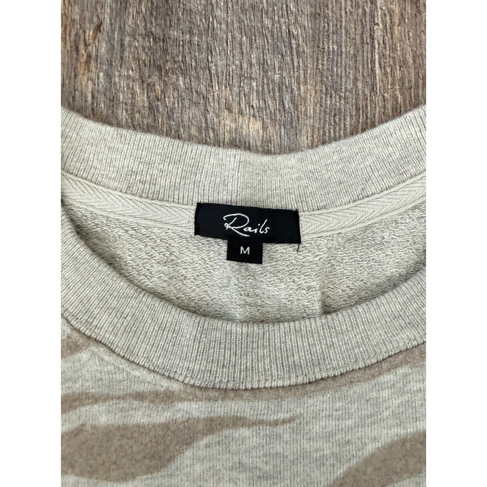 Rails Marlo Heather Grey Flocked Zebra Sweatshirt Side Zip Women's Medium - Picture 3 of 13